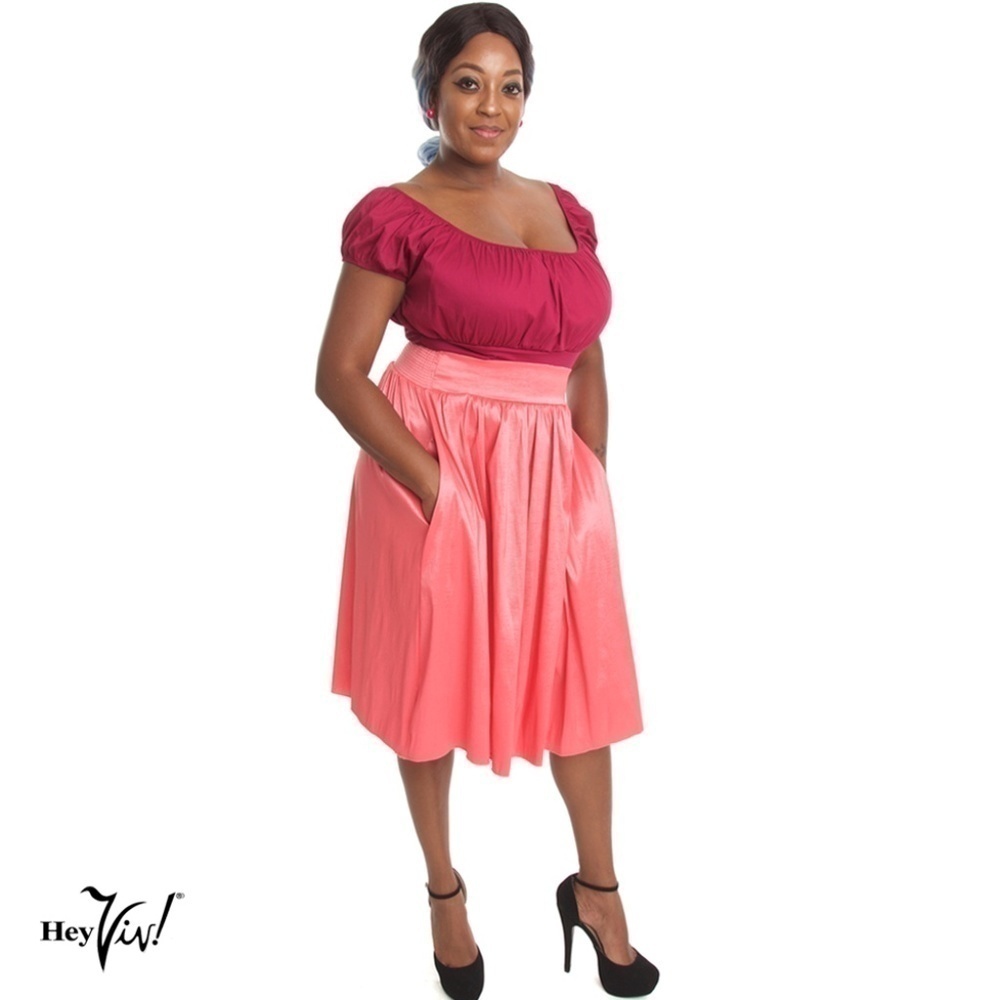 Coral Pink Full Skirt with Pockets Size 3X Elastic Waist 38-42" - Hey Viv